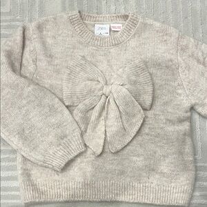 Zara Cream Sweater with Bow Accent